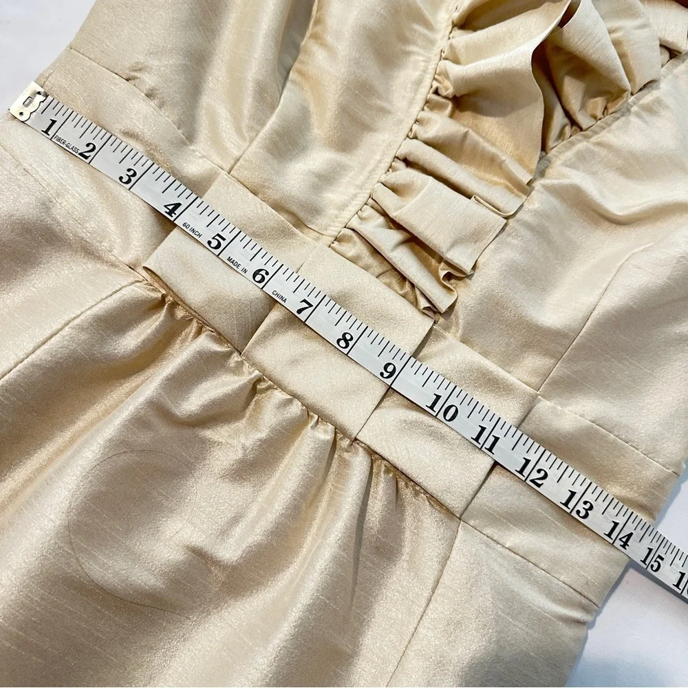 ALFRED‎ SUNG Champagne Ruffled Cocktail Dress w Bow Detail
